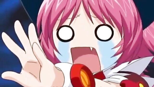 Cute pink-haired anime teen girl screaming in shower sex shock