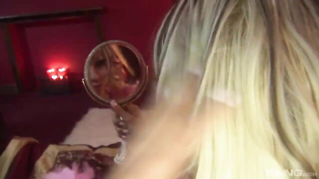 Blonde in sexy dress up time with Melanie and George threesome