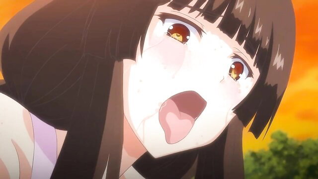 Cute Japanese JAV girl with bangs ahegao face, teary eyes, open mouth tongue out