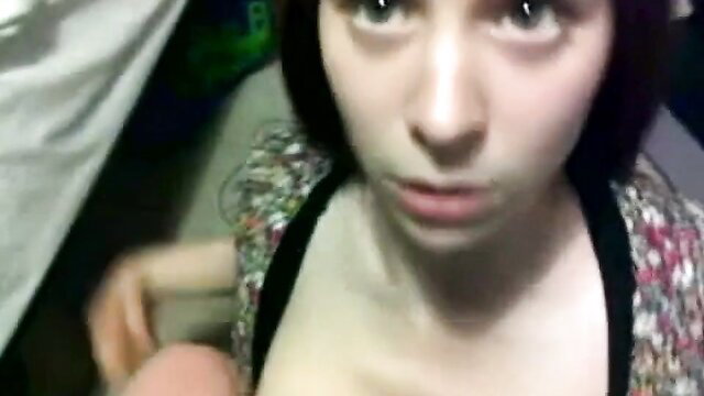 Closeup redhead amateur with cumshot on pale tits and face