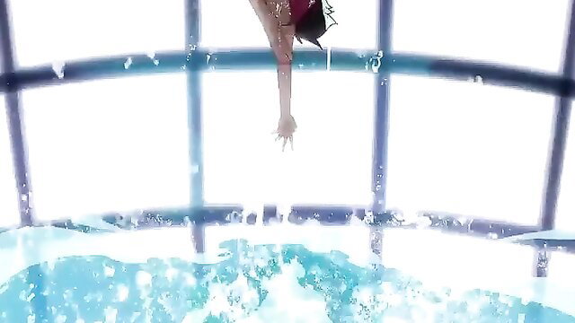 Anime girl diving nude into pool, wet body, uncensored Overflow ep 8
