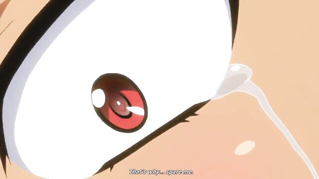 Anime hentai closeup of girl with red eyes and white cum on face from Kuroinu Kedakaki