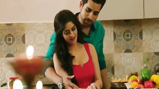 Indian couple naughty neighbor roleplay kitchen tease embrace