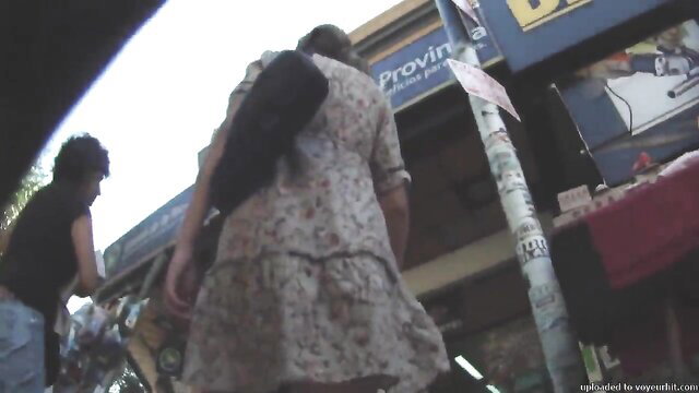 Summer Day voyeur upskirt of sweaty floral dress ass on hot day