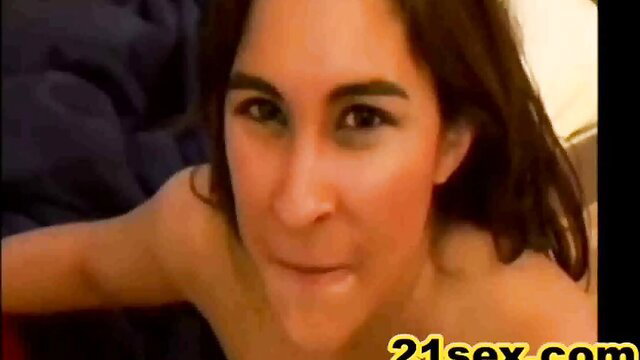 Hot brunette giving intense POV blowjob closeup