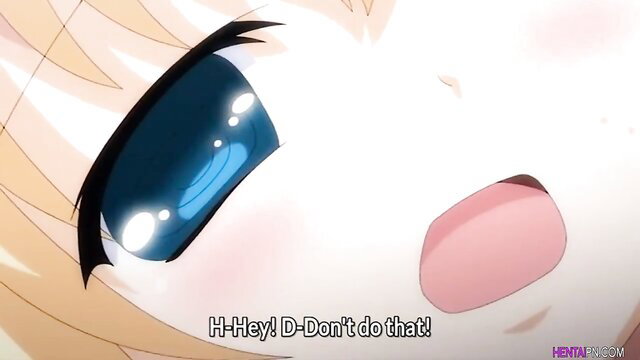 Blonde anime loli with blue eyes blushing and tongue out in Imouto Paradise 3