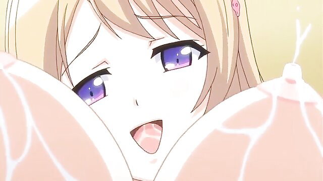 Blonde anime girl with huge tits and ahegao face in erotic JAV game