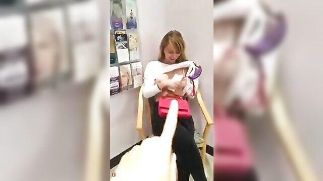 Blonde MILF flashes tits breastfeeding baby at Planned Parenthood