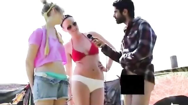 Nude beach SPH in Canada: Free-spirited girls mock interviewer's small dick