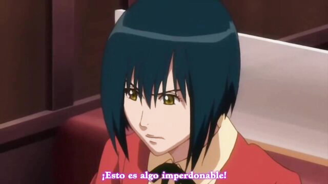 Short hair anime hentai babe in school uniform, stern angry glare