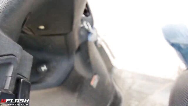 Cock flashing to beautiful college girl in car POV amateur