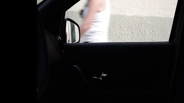 Blurry amateur cock flash from car at woman in white tank top