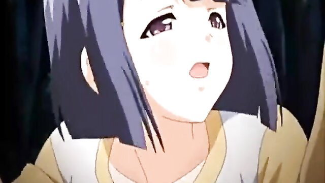 Cute anime girl with purple bob hair, blushing open mouth expression