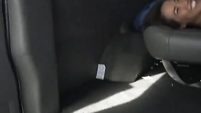 Hot Asian babe smiling in cowgirl ride, intense car sex pleasure