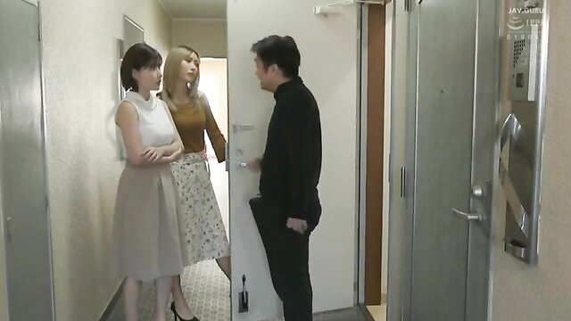 Eimi Fukada as married woman next door in JAV threesome complaint scene