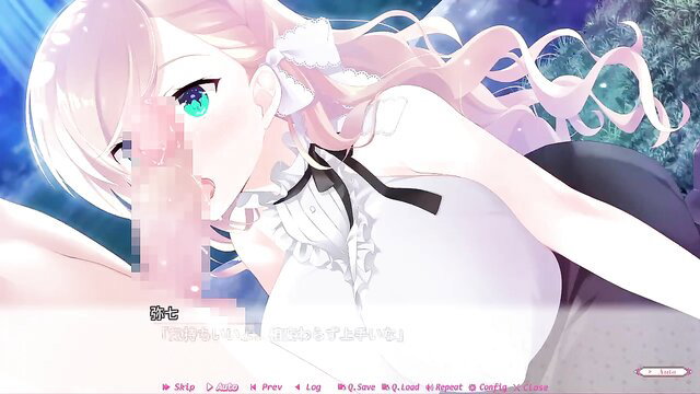 Hakari Yui pink-haired anime girl in frilly white lingerie, censored JAV closeup