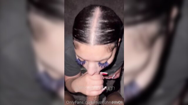 Lina Bina closeup blowjob with blue lashes and braids