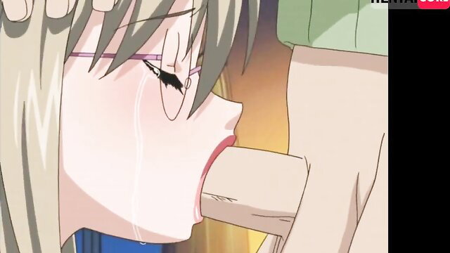 Anime glasses girl with tears deepthroating cock in Donburi Kasoku 1 Dub