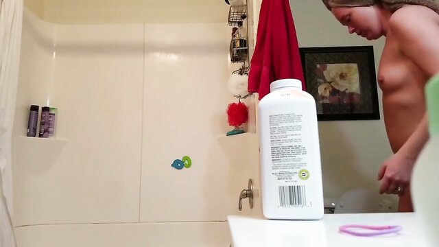 Blond teen gf nude in shower, hidden cam spy voyeur small tits bathroom