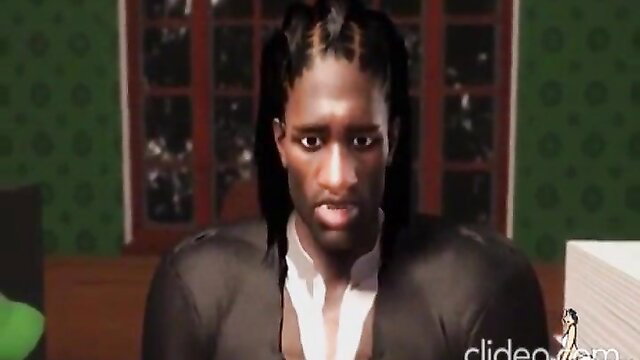 Muscular black man in suit smirks intensely in milf gilf scene