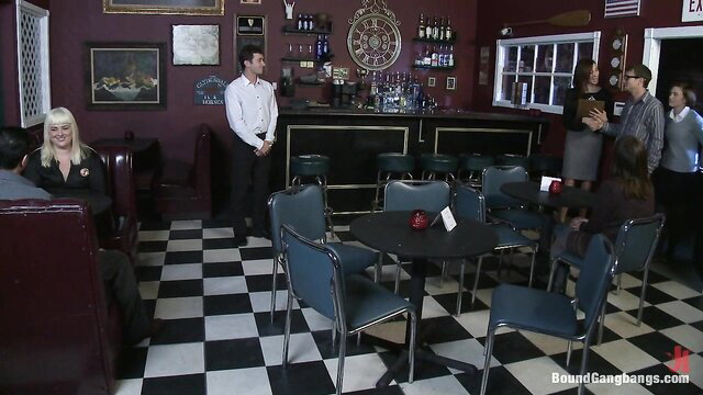 Jodi Taylor in bar gangbang scene with men, Round Gangbangs