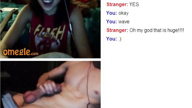 Adorable Asian teen reacts excited to huge cock webcam flash