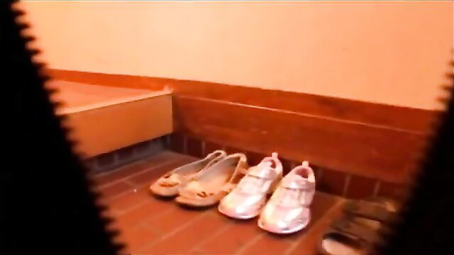 Japanese housewife's sexy shoe collection in bathroom
