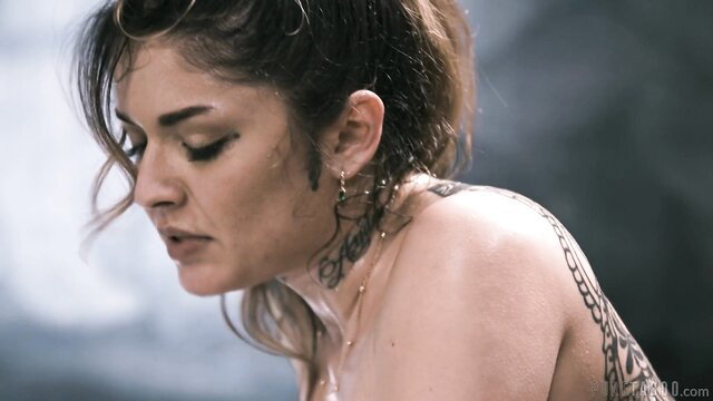 Vanessa Vega inked teacher wet shoulder tattoo closeup