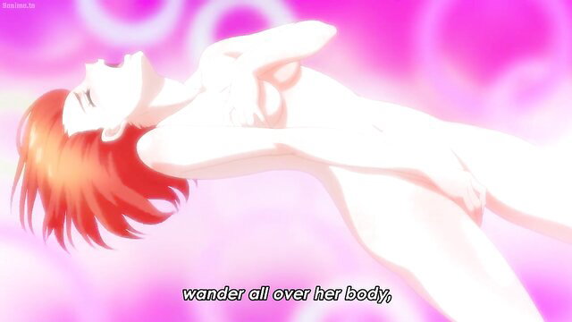 Nude redhead anime girl floating in ecstasy, fanservice from BASTARD!! Heavy Metal