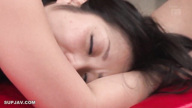 Minako Komukai sleeping face closeup in JAV anal bukkake scene