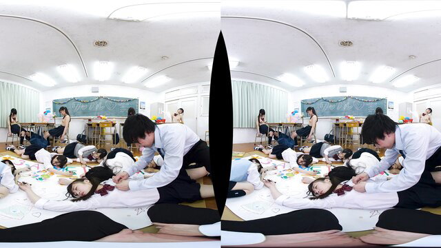 JAV VR classroom orgy: man gropes sleeping Asian schoolgirls in uniforms