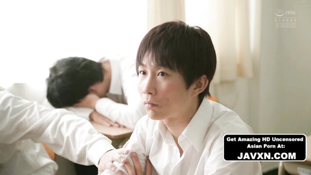 Hot Japanese JAV teens in school uniforms, tense classroom tease