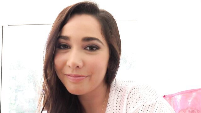 Karlee Grey smiling seductively in robe, adult video preview