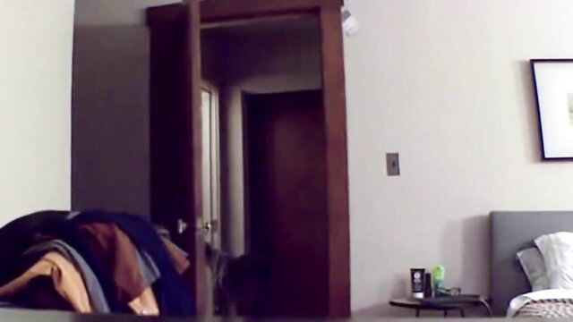 Chubby relative towel-drying plump body after shower in bedroom