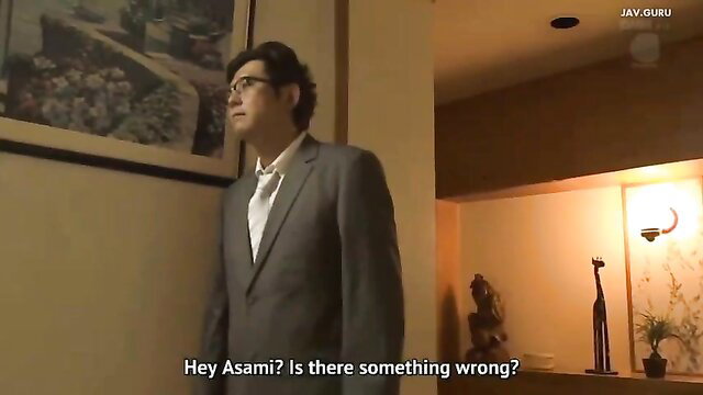 Asian man in suit asks Asami if something wrong, JAV tease