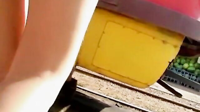 Amateur Asian babe no panties petticoat up skirt flashing pussy outdoors