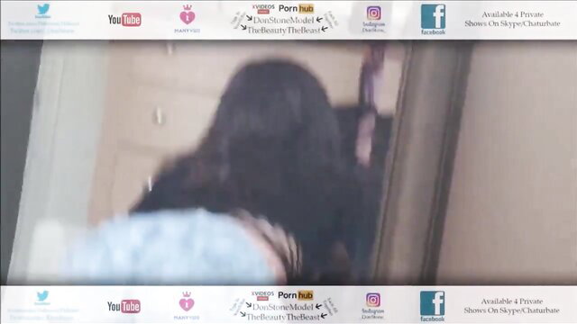 Brunette beauty gives blowjob in tight shorts, perfect ass view