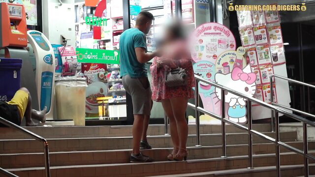 Hot Asian BBW gold digger picked up outside 7-11 in pink skirt