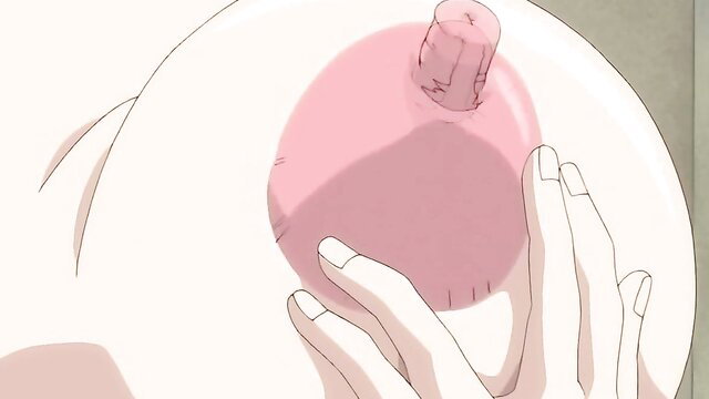 Hentai anime girl squeezing massive pink areola and nipple closeup