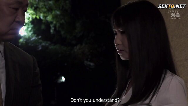 Japanese JAV babe Yumeno pleads with older man in tight blouse at night