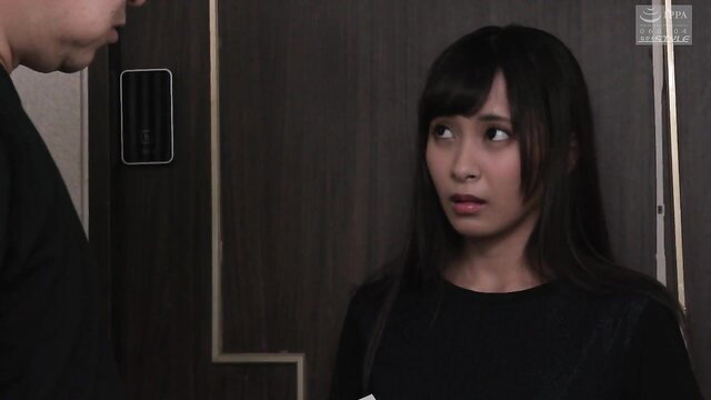 Japanese wife in black dress shocked by man's advance in JAV cuckold scene