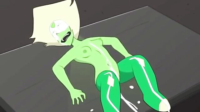 Steven Universe Peridot hentai, nude green alien girl legs spread cum dripping