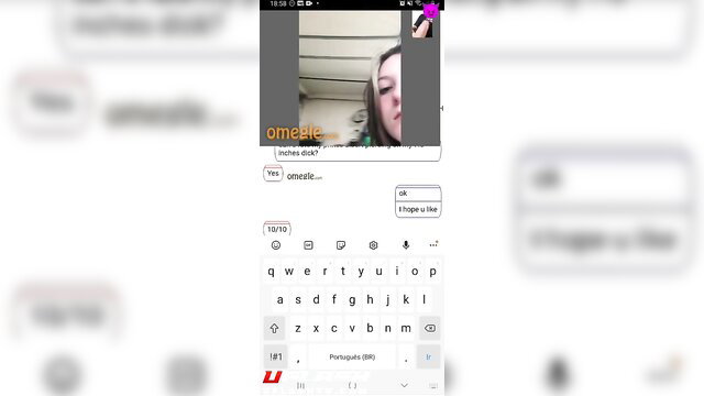 Omegle teen closeup face peeking slyly in adult video chat thumbnail