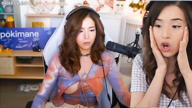 Pokimane and friend shocked faces on Twitch stream, cleavage tease