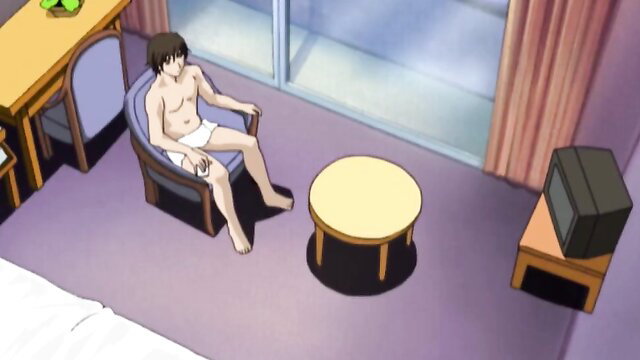 Nude anime guy in white briefs lounging in Paradise Resort hentai scene