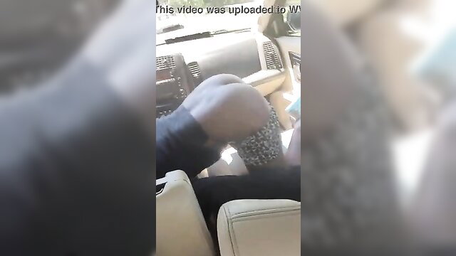 Ebony babe sucks cock while shaking ass in car
