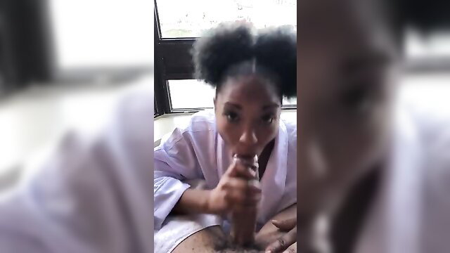 Mz BeautiDoll deepthroats huge cock in robe, closeup blowjob PT 1