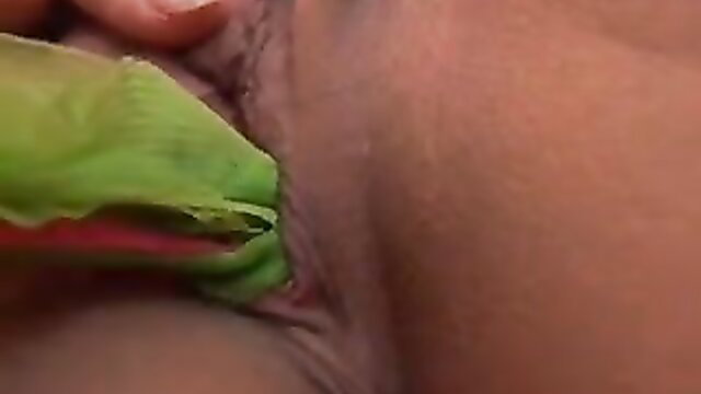 Gina G stuffs panties deep in vagina, epic close-up pull-out