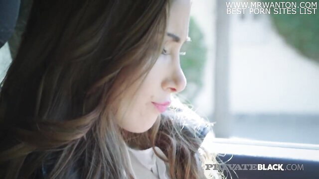 Clea Gaultier in car, seductive gaze, hot blogger face closeup