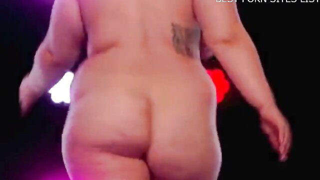 Thick BBW walking away nude, big ass and butterfly tattoo